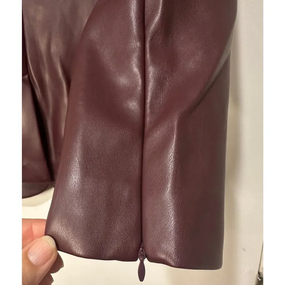 Women’s Plum Faux Leather Blazer Jacket - Picture 16 of 16